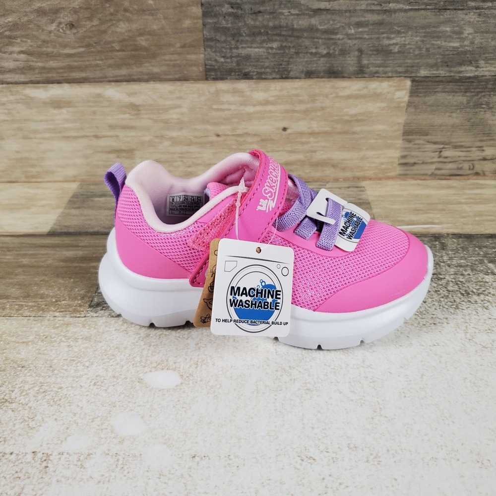 Skechers Skech Fast Girls Shoes Sz 8 Pink Mesh Round Toe Hook & Loop Sneakers